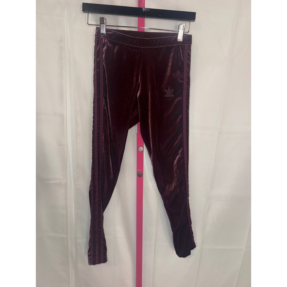 Adidas‎ Kids Velour Track Pants Burgundy Three Stripe Logo Casual Sz 34